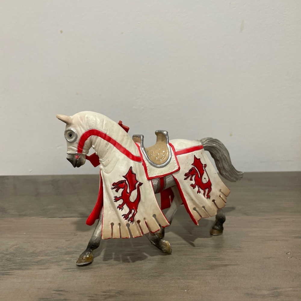 Medieval Horse Figurine with Red and White Details